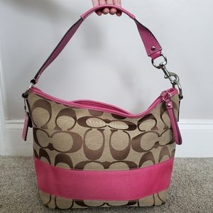 COACH Signature  Medium Hobo Shoulder Bag with Matching Wallet Khaki and Pink